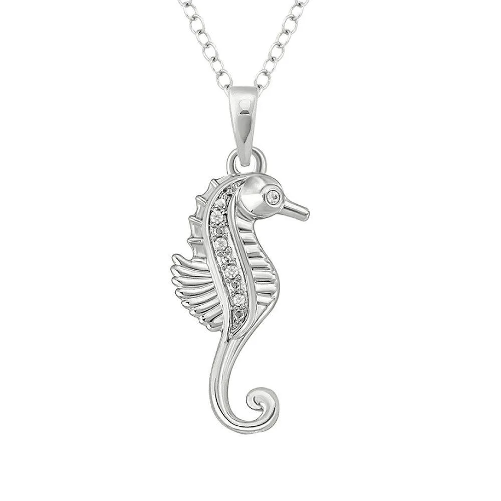 Diamond 1/50 Ct.Tw. Sea Horse Pendant in Sterling Silver