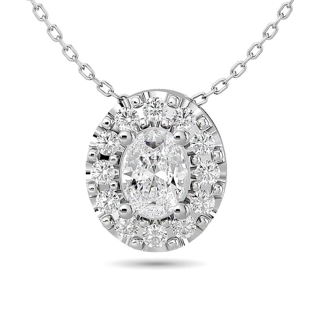 Diamond Oval Cut Single Halo Pendant 1/4 ct tw in 14K White Gold