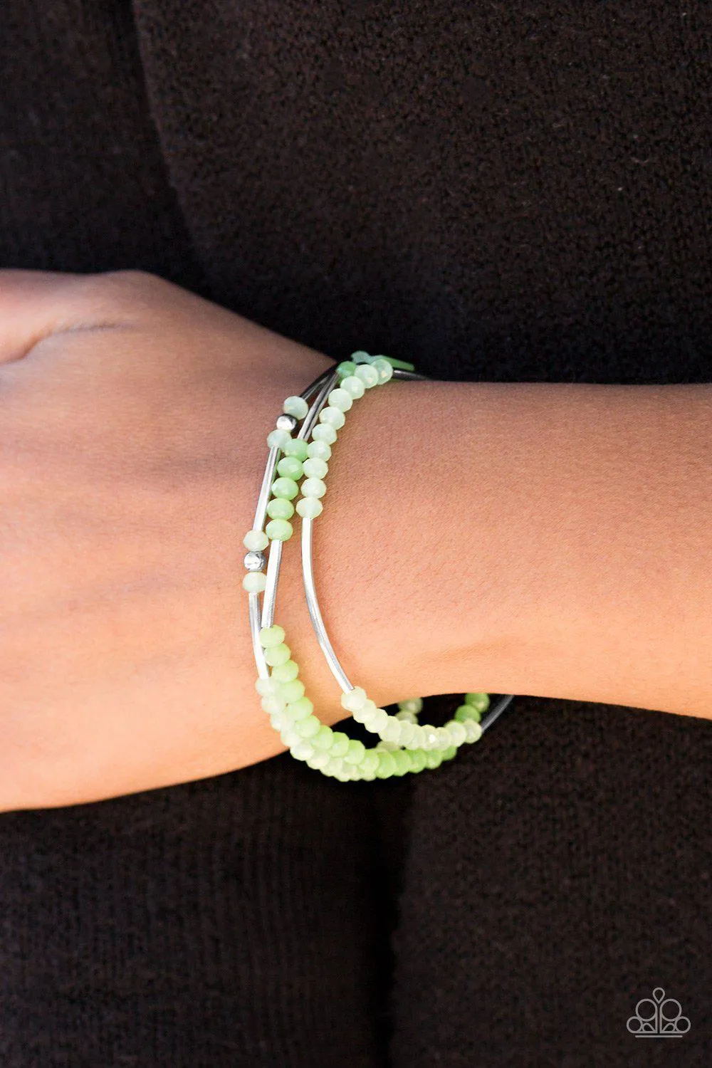 Dream Gleam Green and Silver Stretch Bracelet Set - Paparazzi Accessories