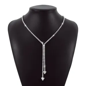 Elegant Silver Crystal Lariat Necklace-jltn0703