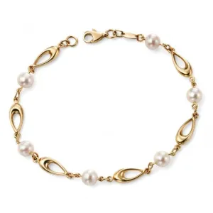 Elements 9ct Yellow Gold Link Bracelet With White Freshwater Pearls GB416W