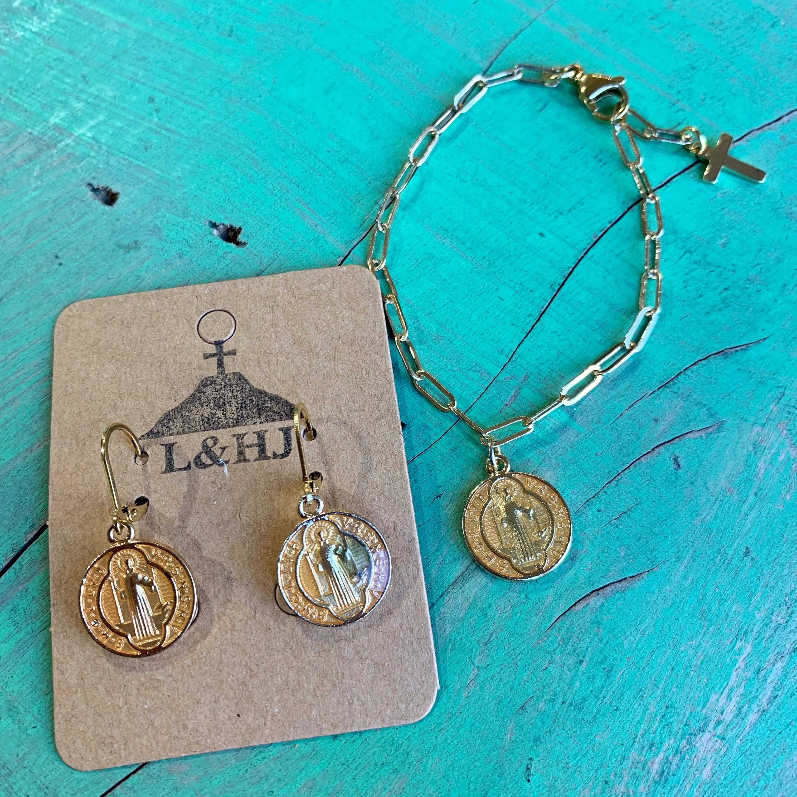 Enamel St Benedict Earrings and Bracelets