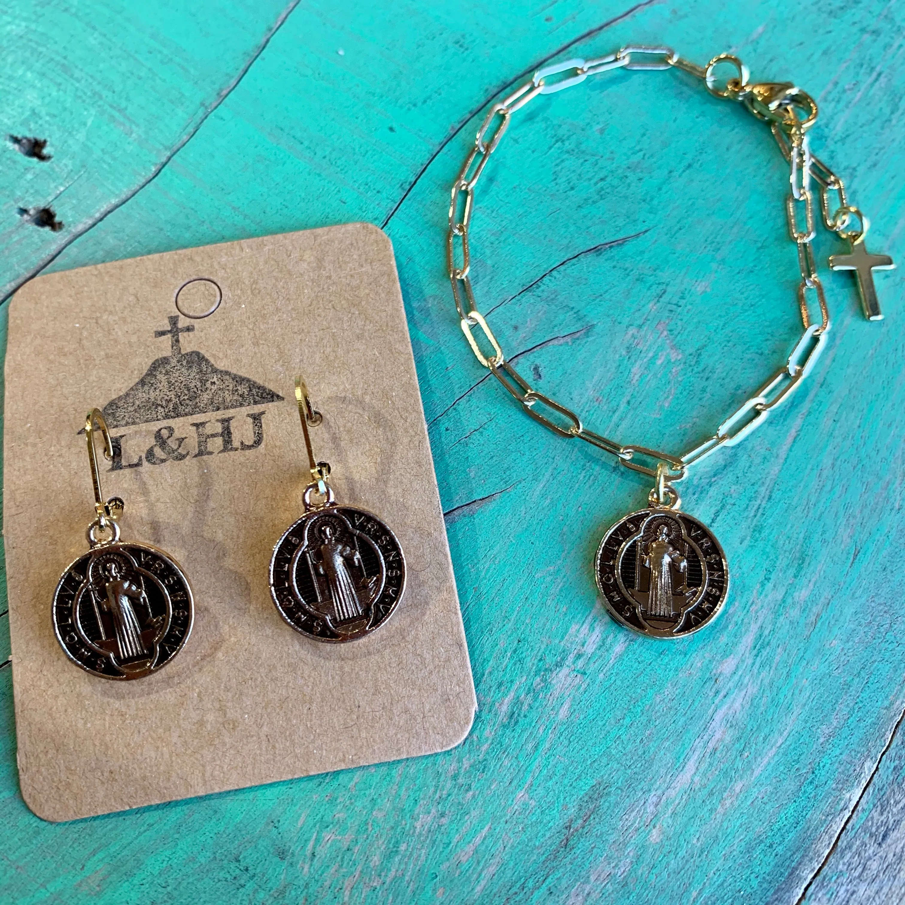 Enamel St Benedict Earrings and Bracelets