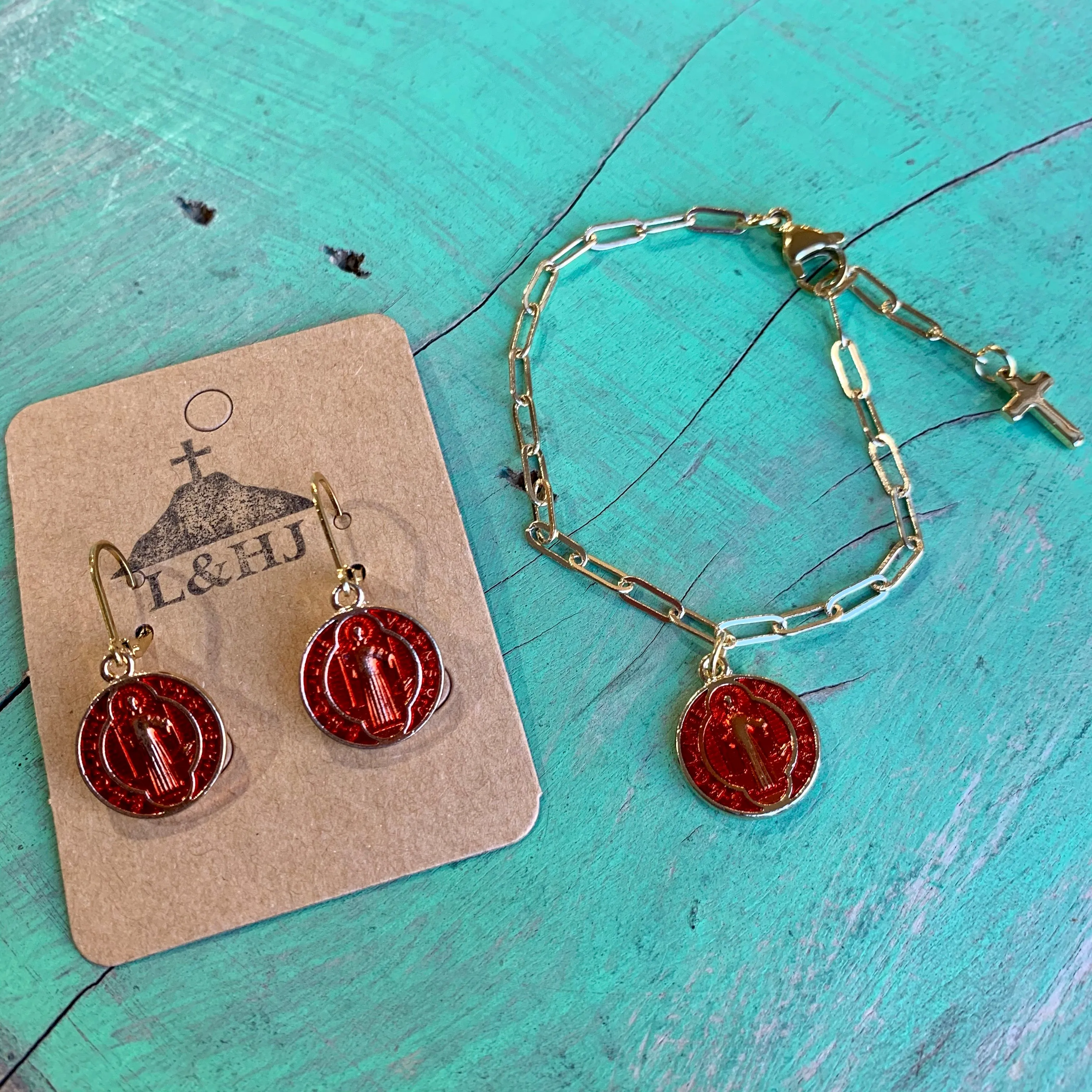 Enamel St Benedict Earrings and Bracelets