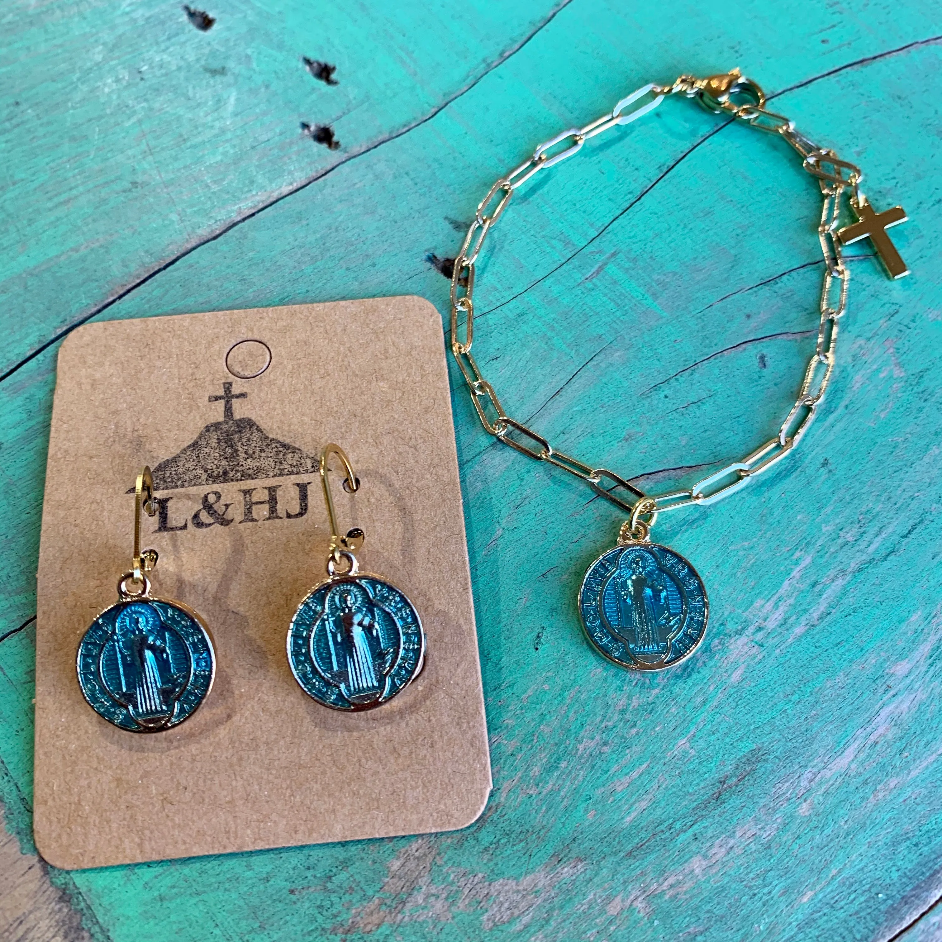 Enamel St Benedict Earrings and Bracelets