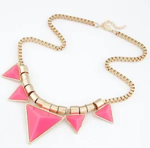 Fashion Bohemia Style Womens Unique Jewelry Triangle Gems Bib Necklace & Pendants Chain