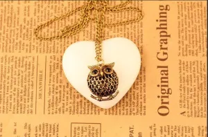 Fashion retro black gem eyes owl necklace jewelry high quality hollow metal accessories