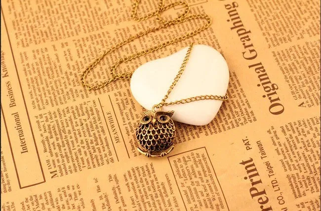 Fashion retro black gem eyes owl necklace jewelry high quality hollow metal accessories