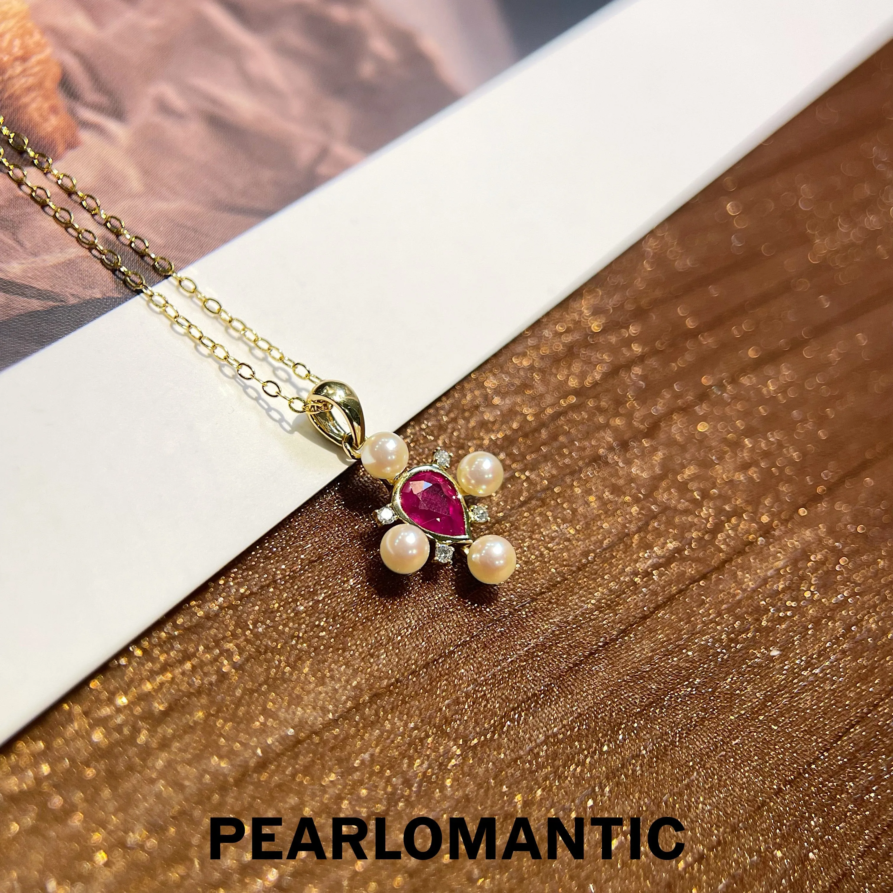 [Fine Jewelry] 18k Gold & Ruby & Diamond & Akoya Pearl 3.5-4mm Pendants w/ S925 Chain