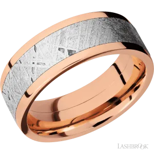 Flat 14K Rose Gold with Polish Finish and Meteorite Inlay - 8MM