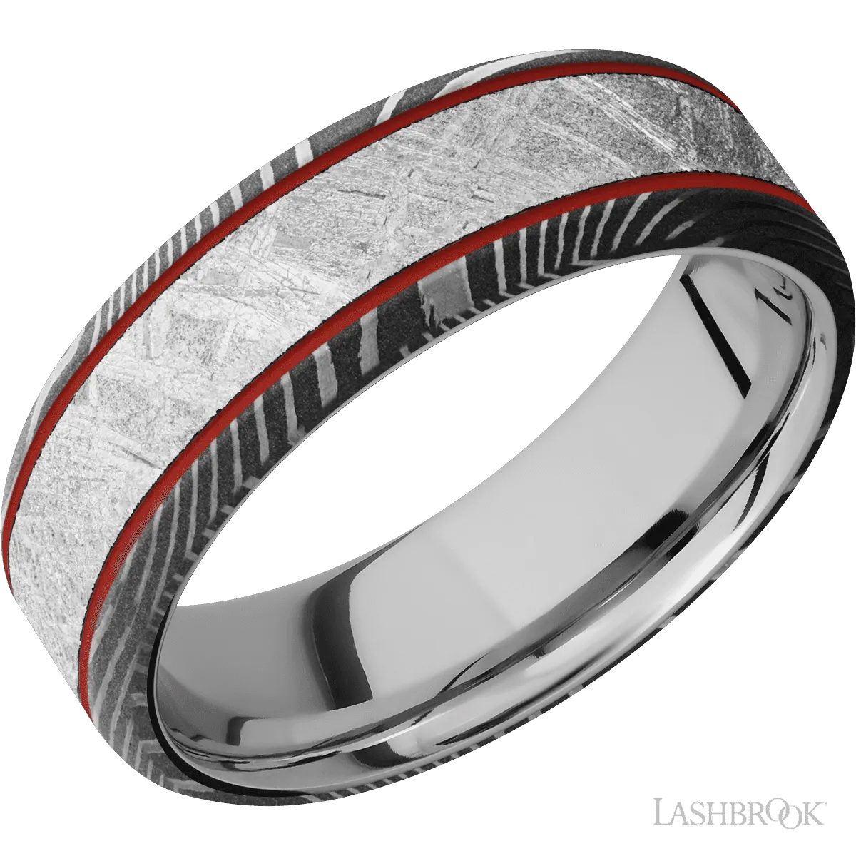 Flattwist with Acid Finish and Meteorite Inlay and 14K White Gold - 7MM