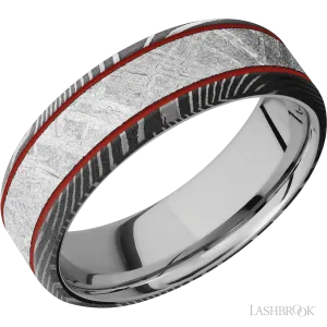 Flattwist with Acid Finish and Meteorite Inlay and 14K White Gold - 7MM