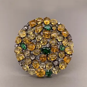 Flexible Diamond Tsavorite Sapphire Gold Cocktail Ring