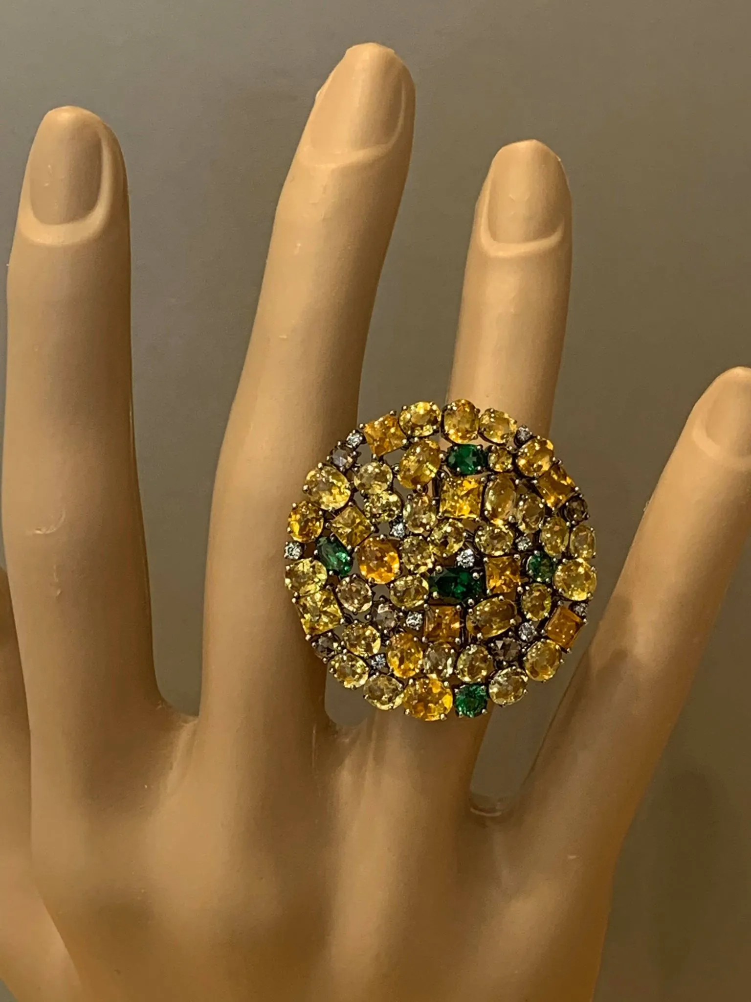 Flexible Diamond Tsavorite Sapphire Gold Cocktail Ring