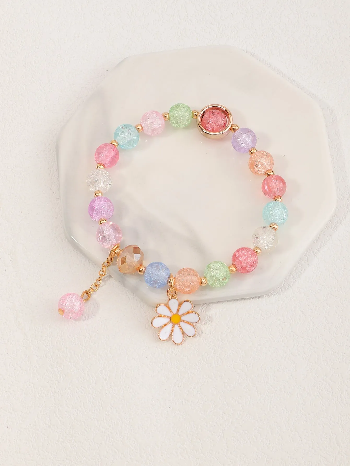 Flower Charm Colorful Beaded Bracelet Boho Crafted Creative Beads Design