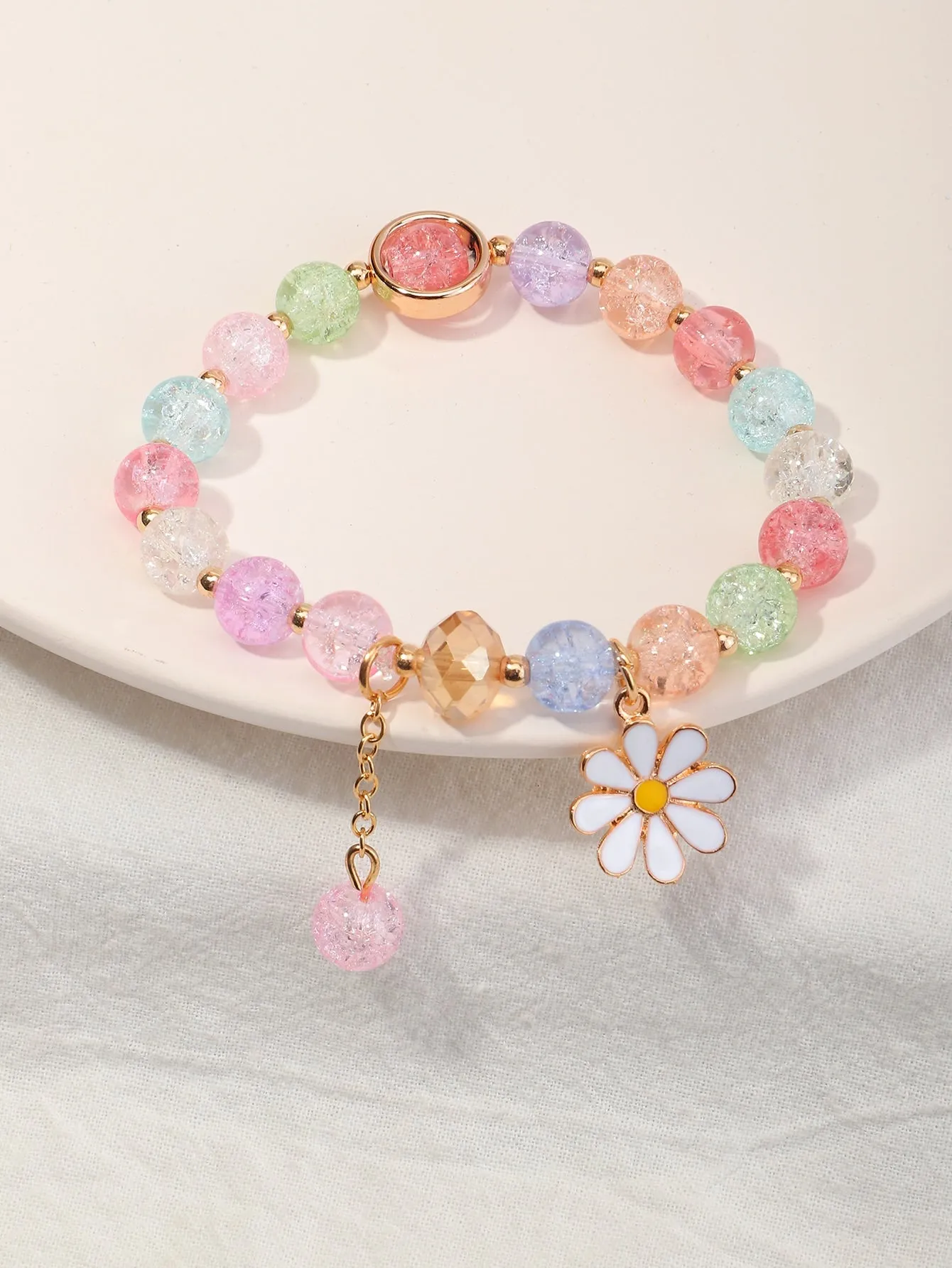 Flower Charm Colorful Beaded Bracelet Boho Crafted Creative Beads Design