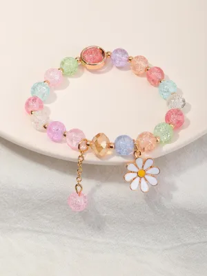 Flower Charm Colorful Beaded Bracelet Boho Crafted Creative Beads Design