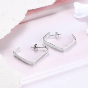 Geometrical Rhodium Plated 925 Sterling Silver Hoops