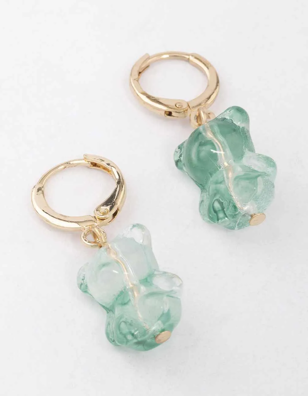 Gold & Green Gummy Bear Huggie Earrings