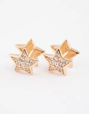 Gold Mini Diamante Star Stud Earrings