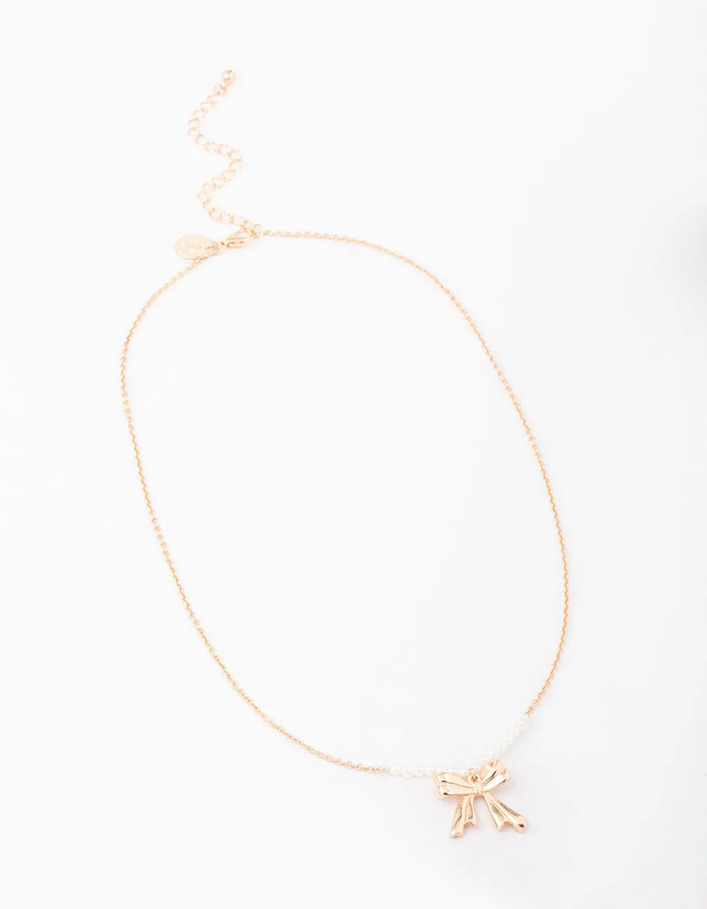 Gold Pearl Bow Short Necklace