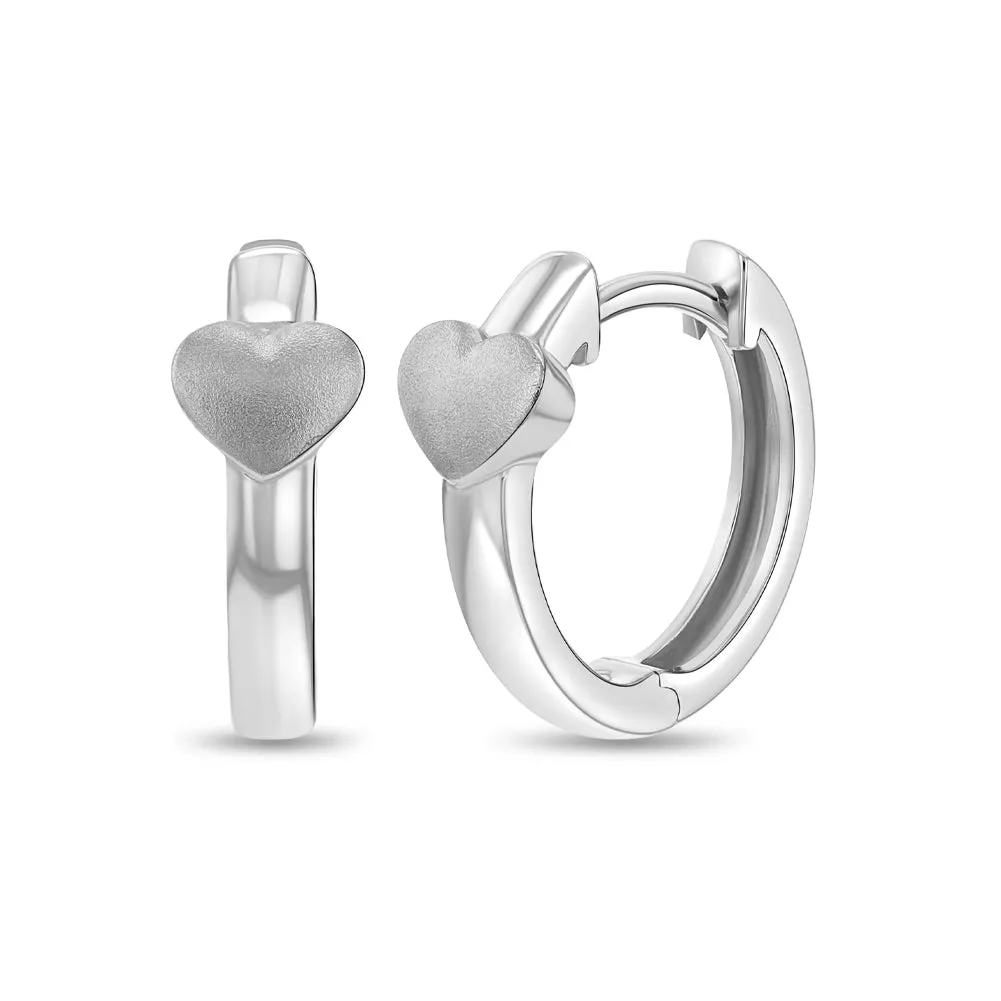 Graceful Heart Kids / Teen Earrings Hoop/Huggie - Sterling Silver