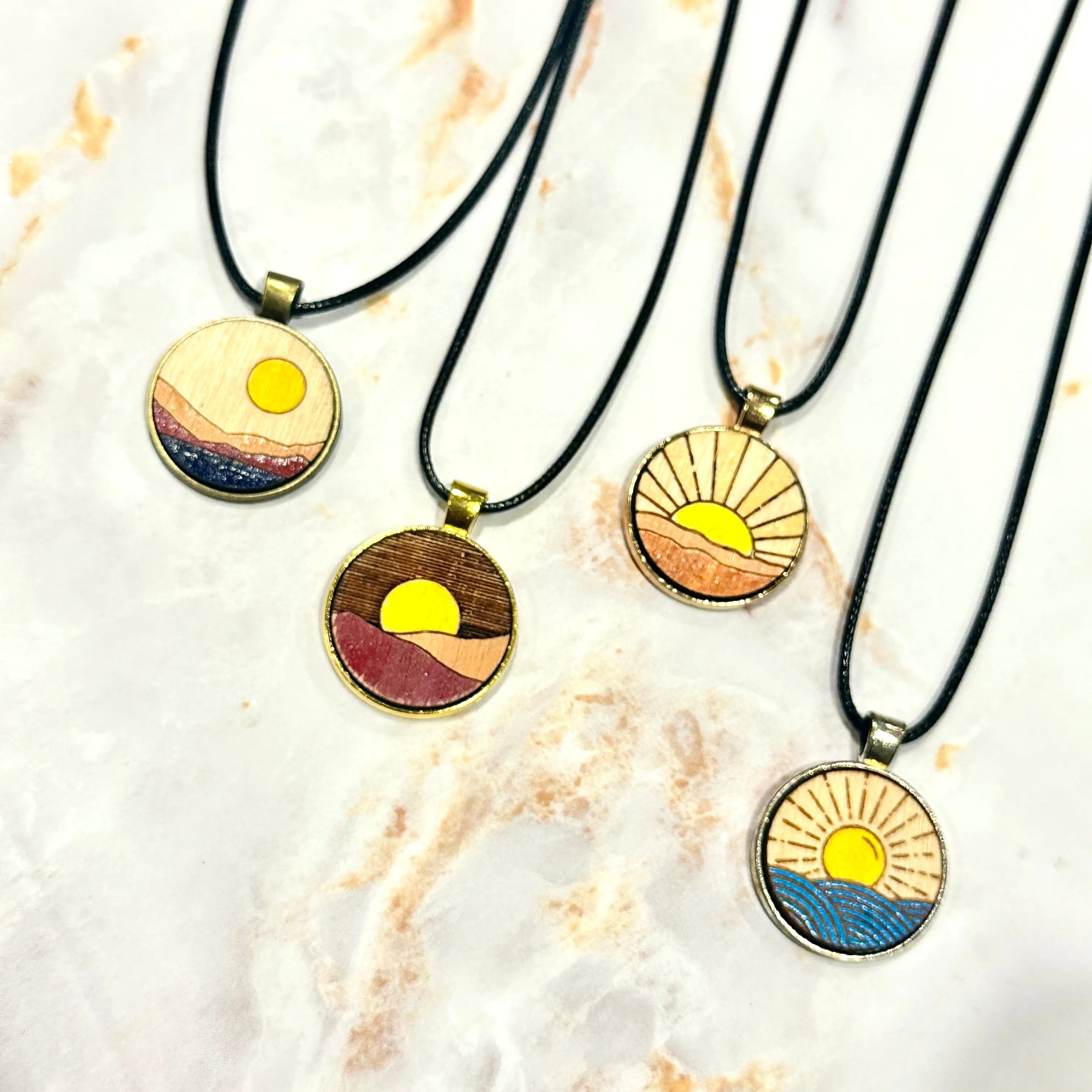 Hand-painted Round Pendant Cord Necklaces