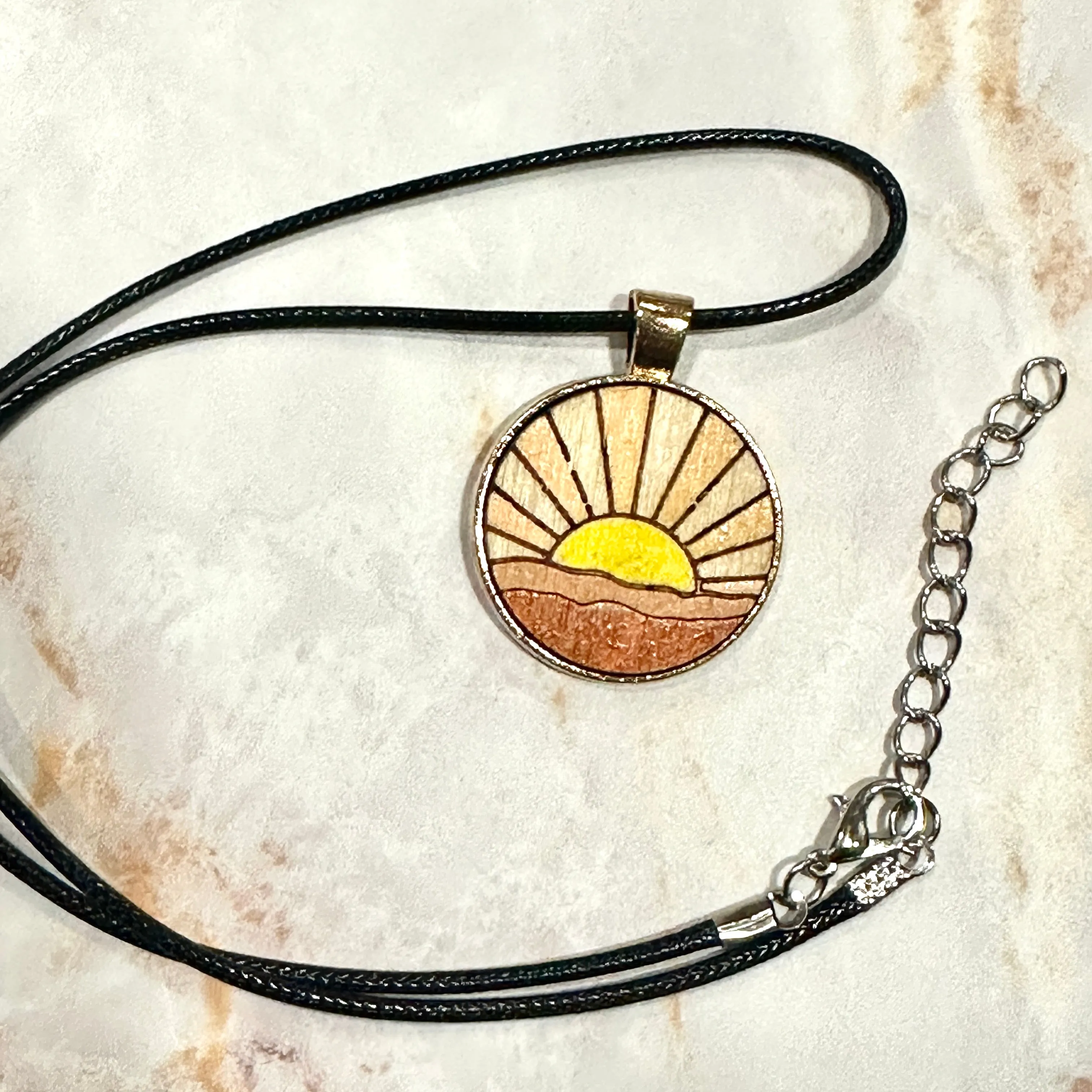 Hand-painted Round Pendant Cord Necklaces