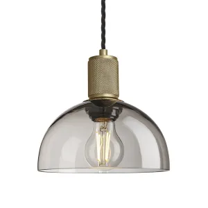 Knurled Smoked Glass Dome Pendant Light - 8 Inch - Mocha