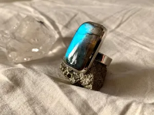 Labradorite Adjustable Ring - XLarge Rectangle