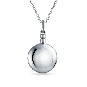 Large Puff Circle Locket Necklace for Ashes Sterling Silver Memorial Pendant