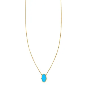 Large Turquoise Inlaid Hamsa Hand Necklace