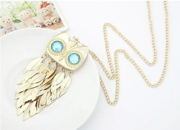 Leaves tassel owl necklace