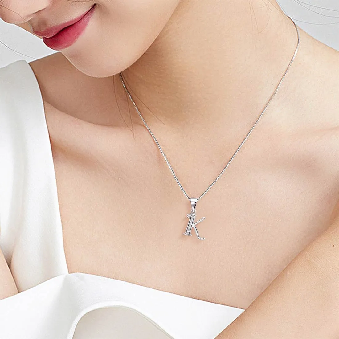 Letter K Initial Necklaces Pendant Women Men Name Jewelry Gift 925 Silver