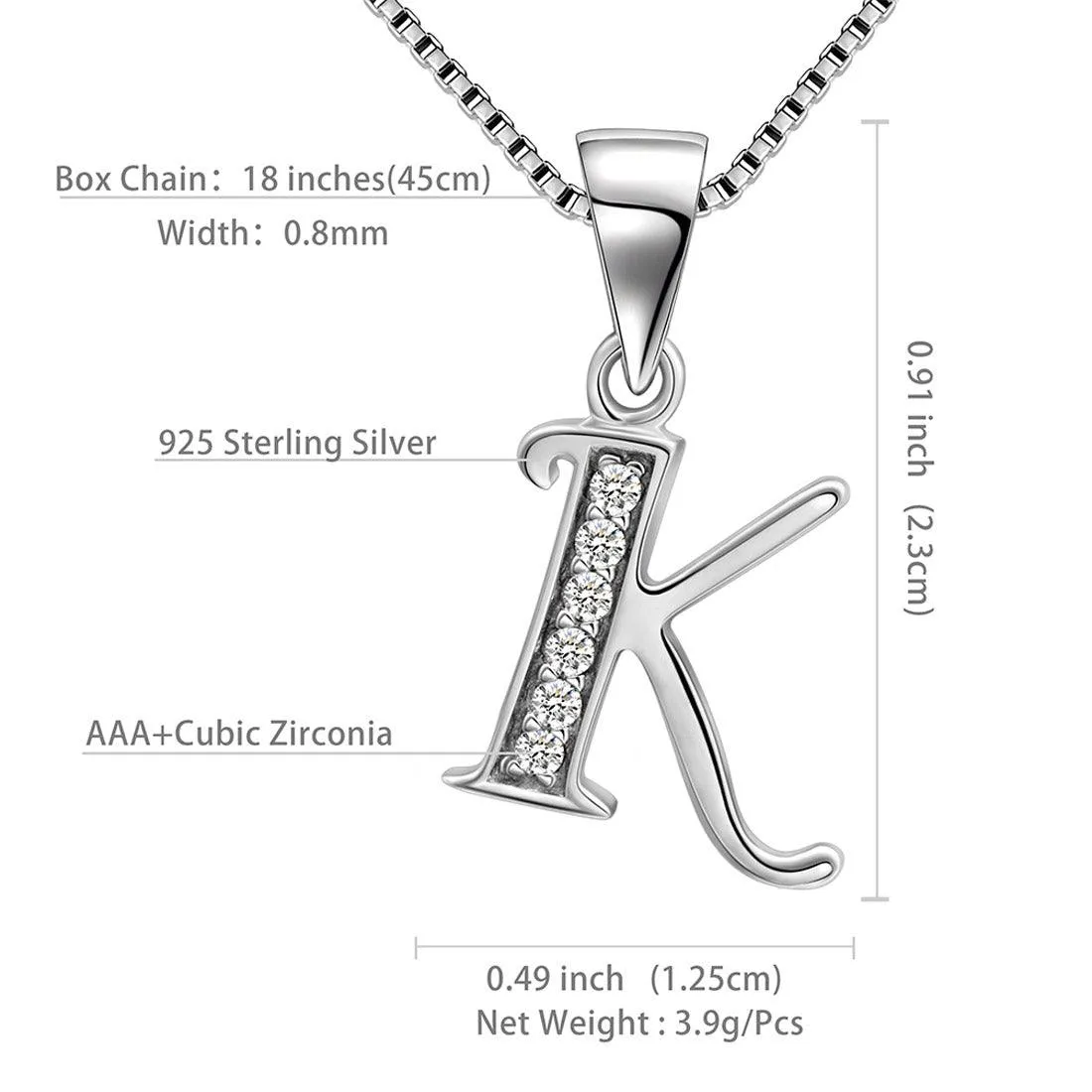 Letter K Initial Necklaces Pendant Women Men Name Jewelry Gift 925 Silver