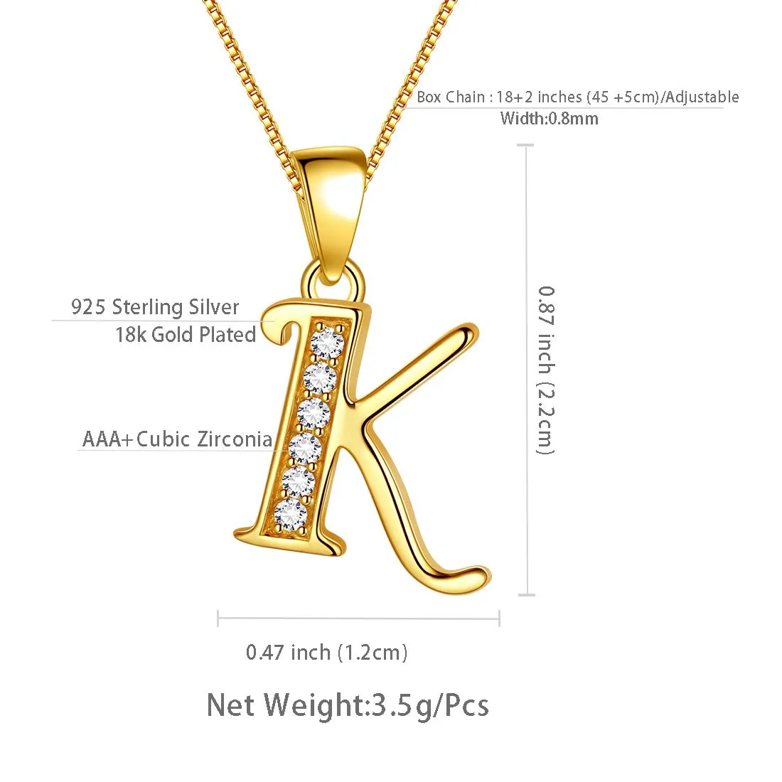 Letter K Initial Necklaces Pendant Women Men Name Jewelry Gift 925 Silver