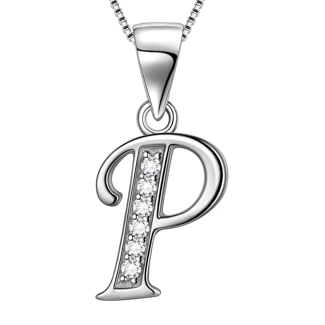 Letter P Initial Necklaces Pendant Women Men Name Jewelry Gift 925 Silver