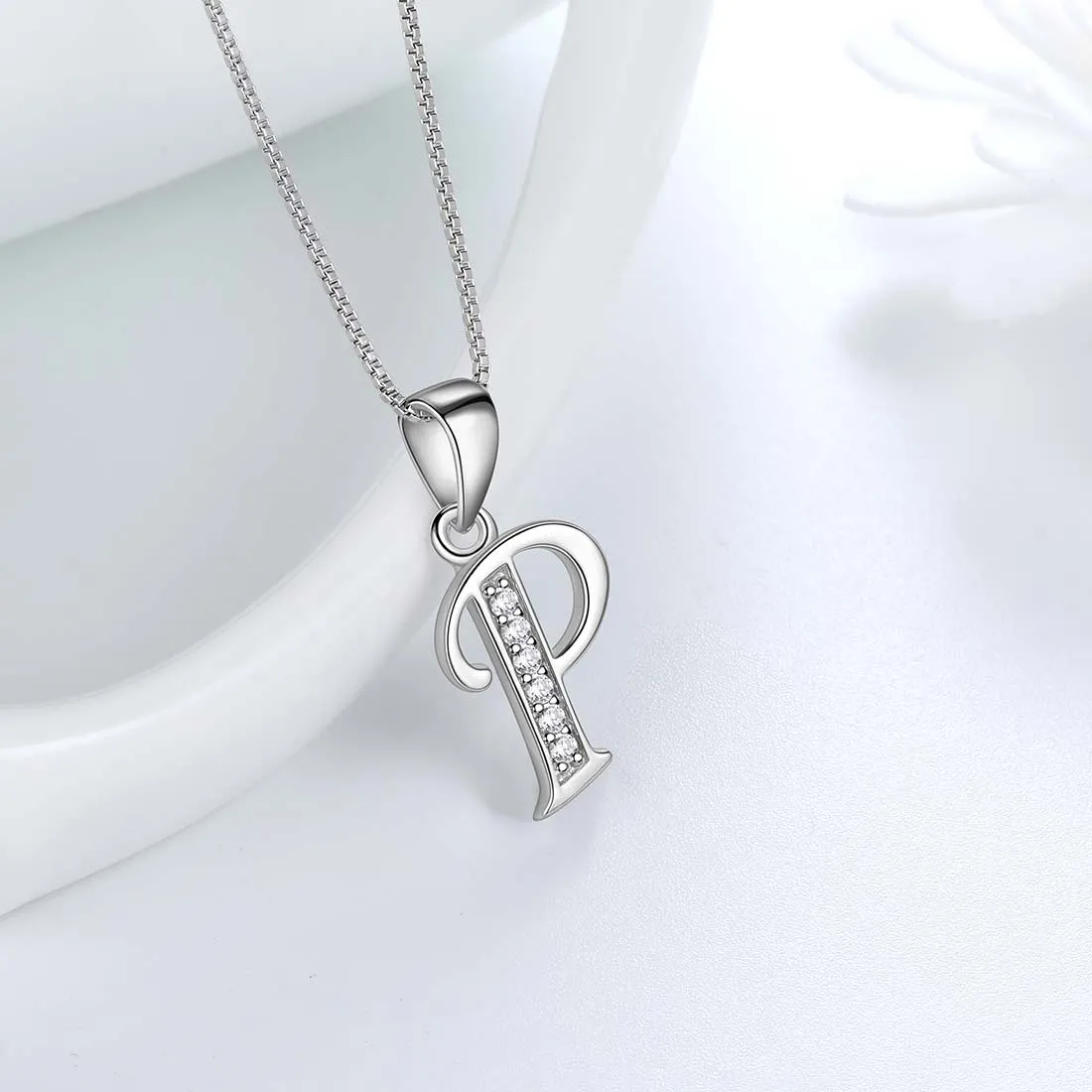 Letter P Initial Necklaces Pendant Women Men Name Jewelry Gift 925 Silver