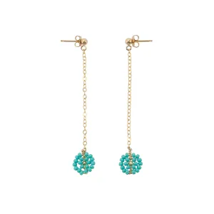 Long Drop Beaded Disk Earrings - TURQUOISE