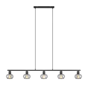 Marbell 5 Light Black with Smoke Glass Retro Classic Pendant