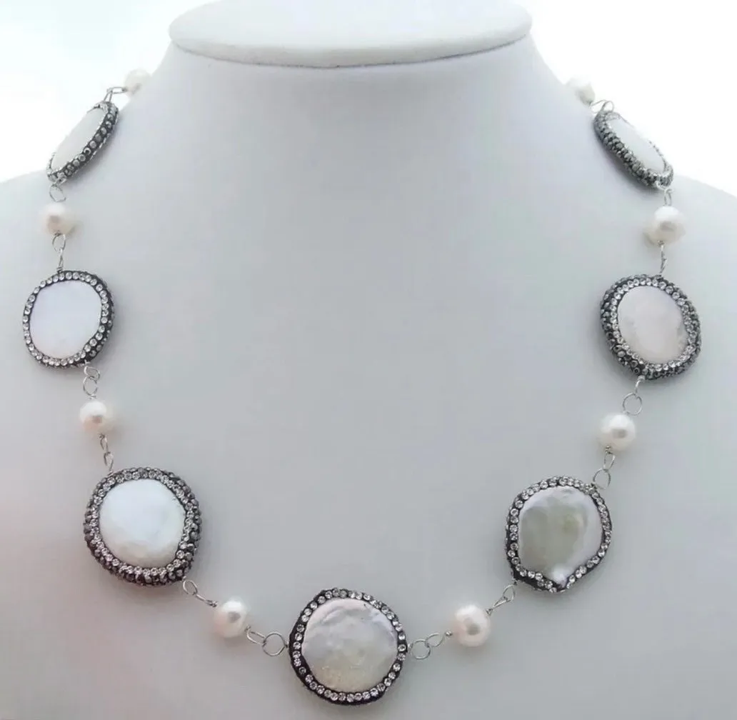 Marcasite-Trimmed Coin Pearl Earrings and Necklace Set