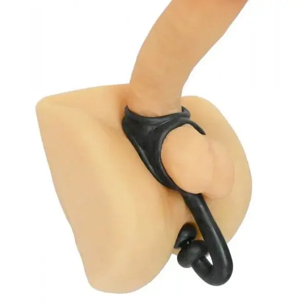 Master Series Flexible Black Tpr Cock and Ball Toy with Anal Probe