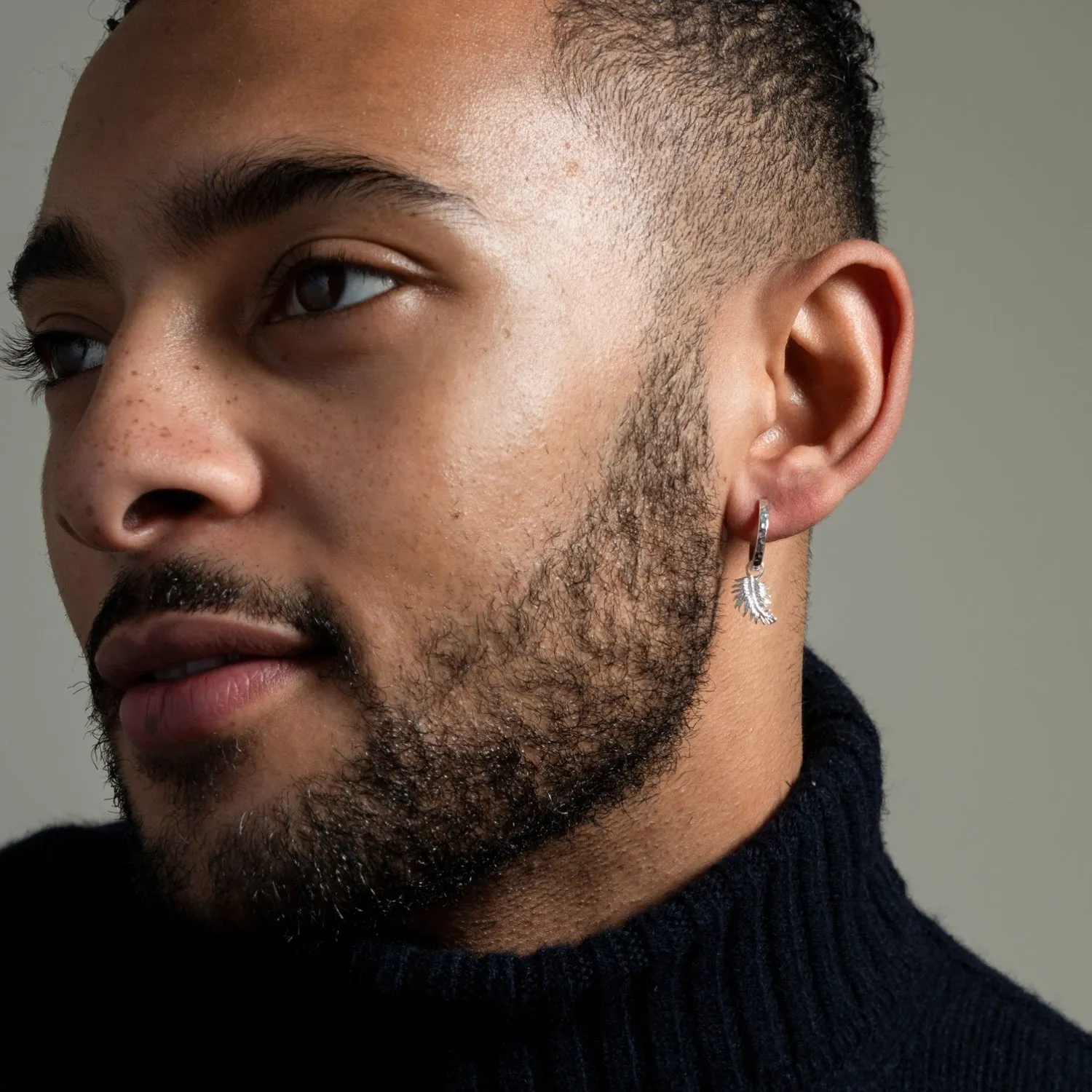 Men's Single Hoop with Feather Drop Earring