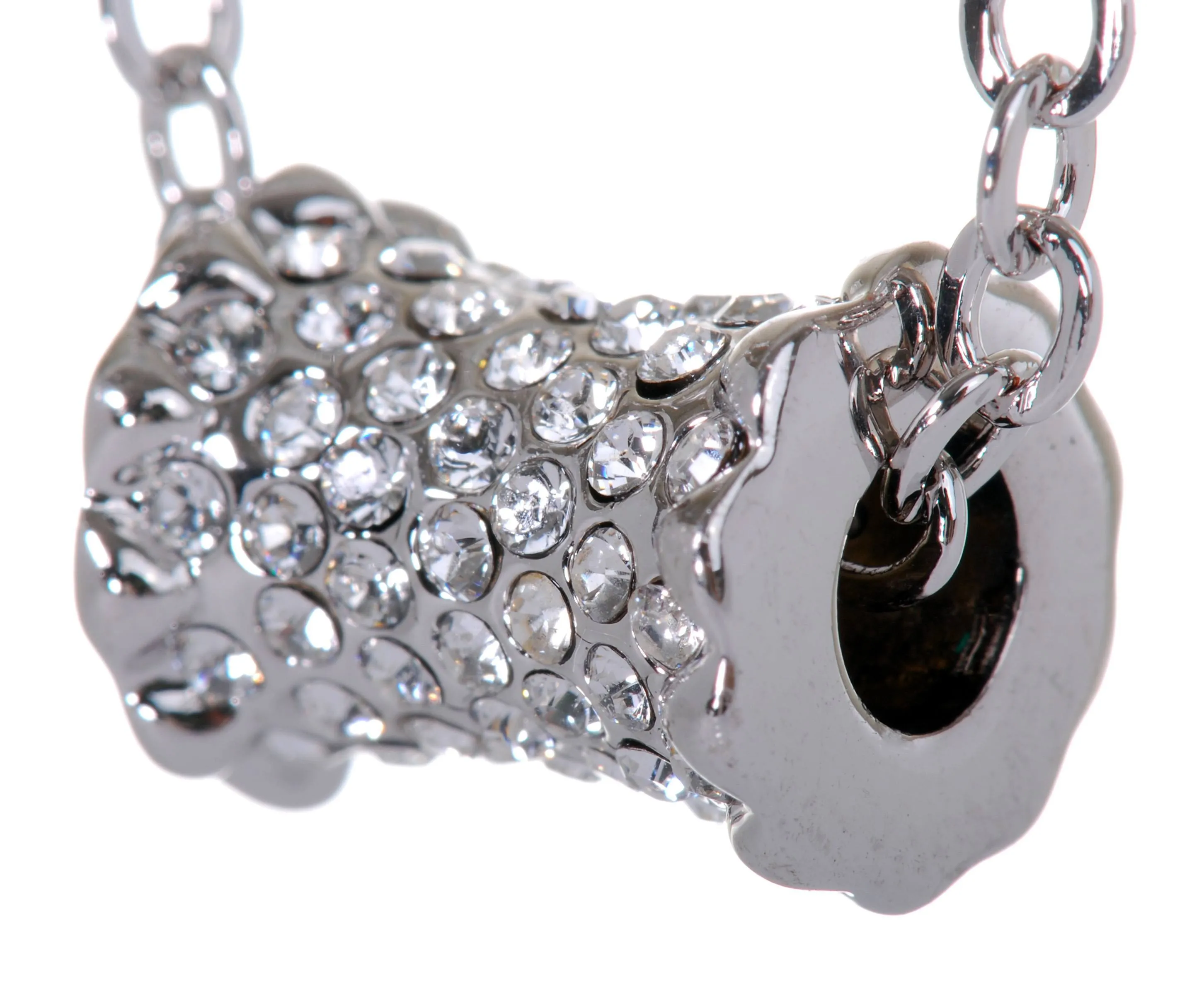 N7200 Rhodium Swarovski Elements Cylinder Pendant Necklace Crystal