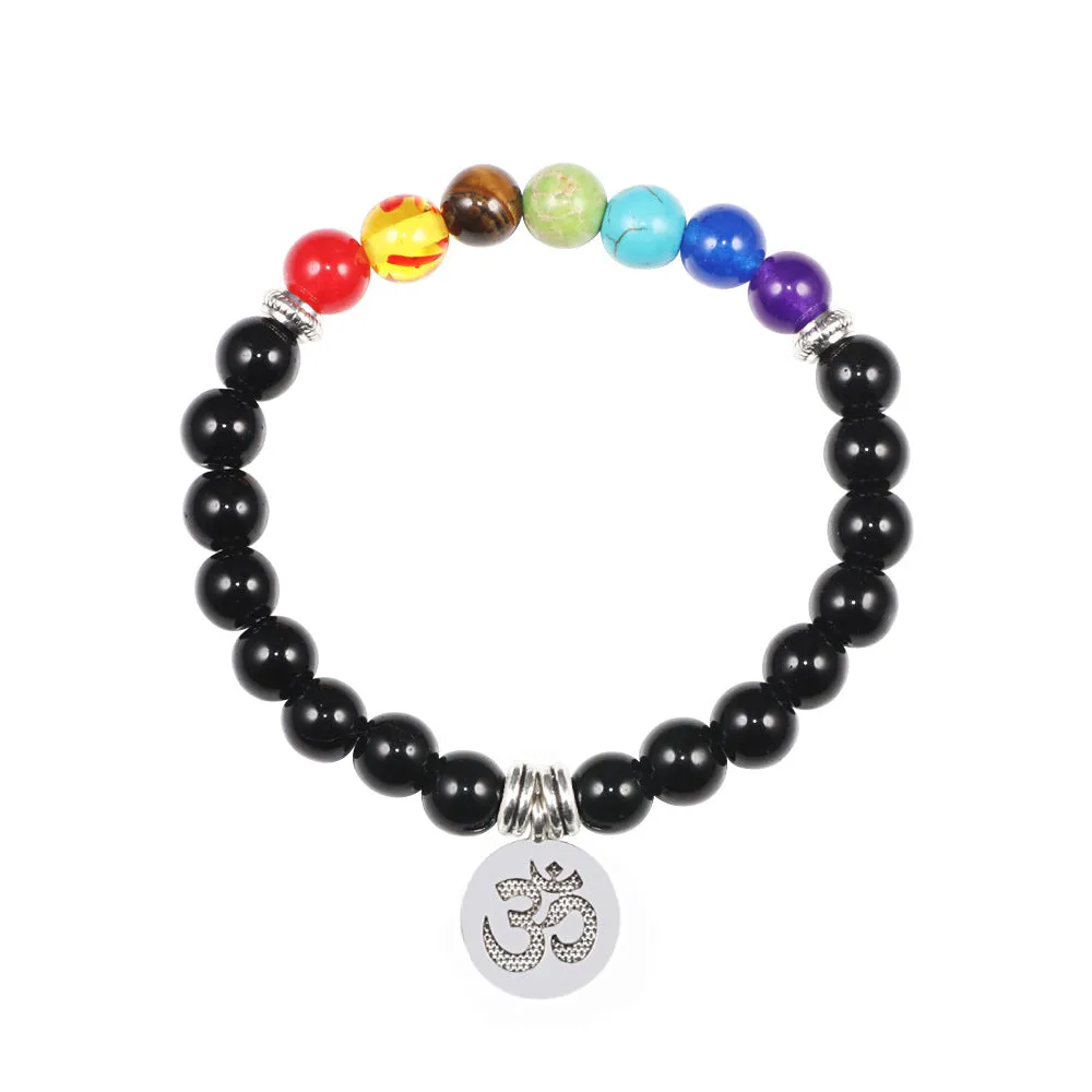 Natural stone colorful chakra pendant bracelet