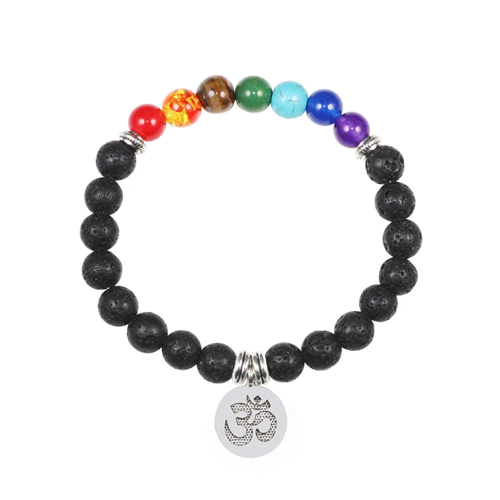 Natural stone colorful chakra pendant bracelet