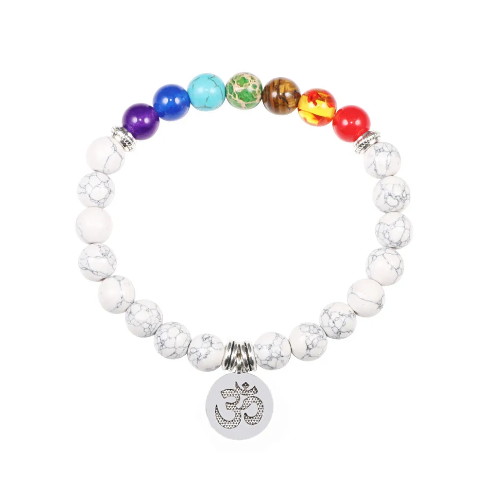 Natural stone colorful chakra pendant bracelet