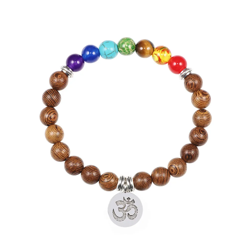 Natural stone colorful chakra pendant bracelet