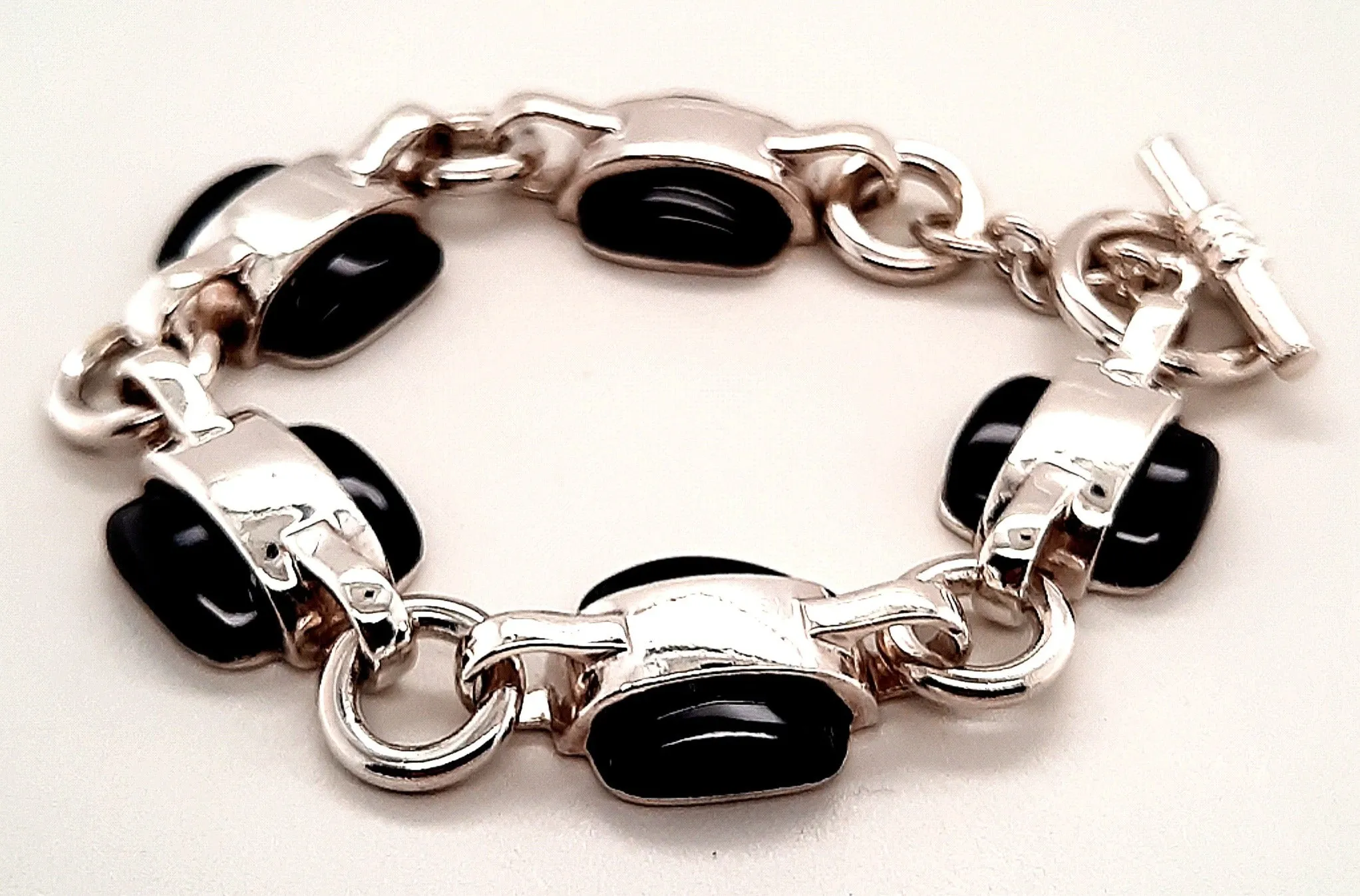 Onyx and Sterling Silver Bracelet with Toggle Clasp