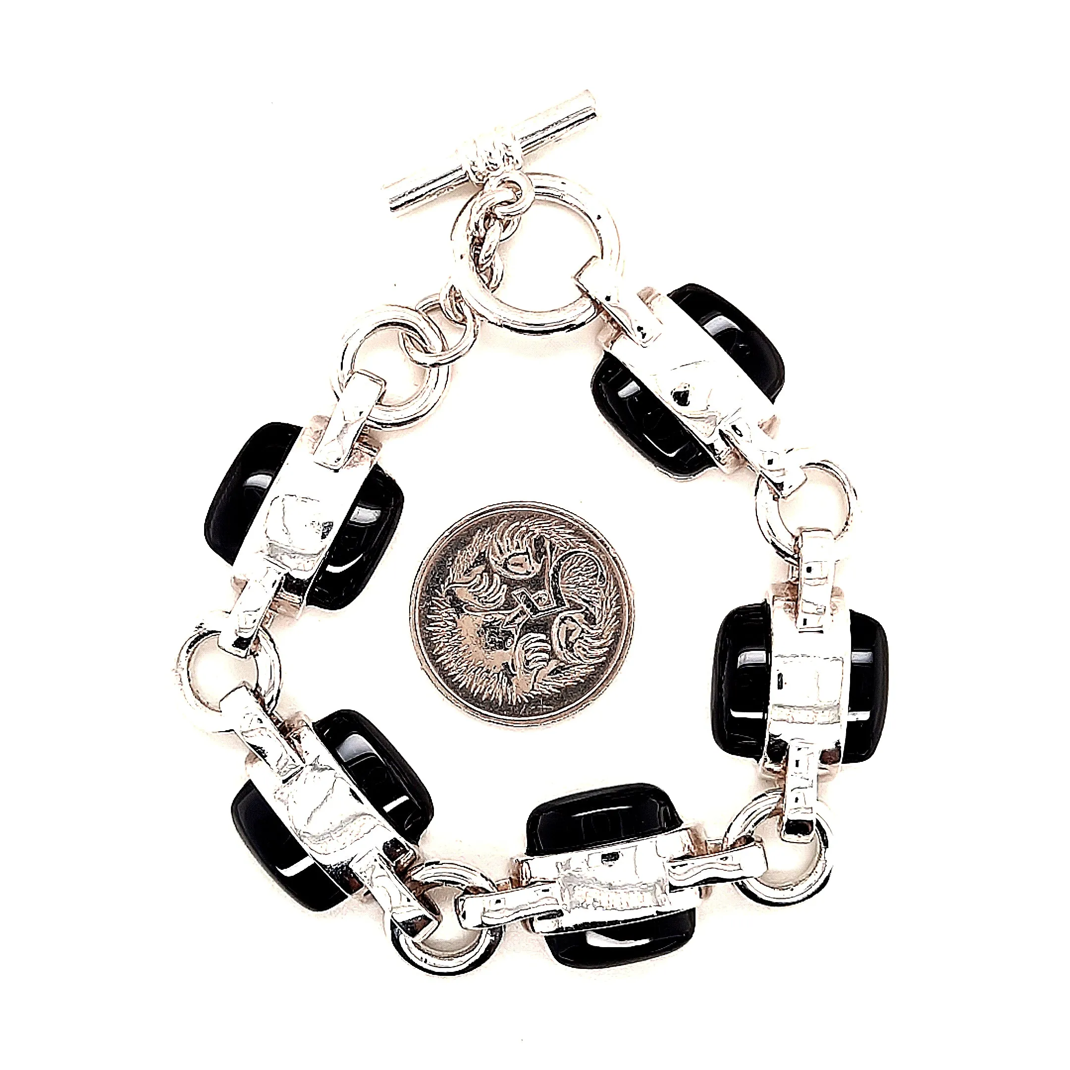 Onyx and Sterling Silver Bracelet with Toggle Clasp